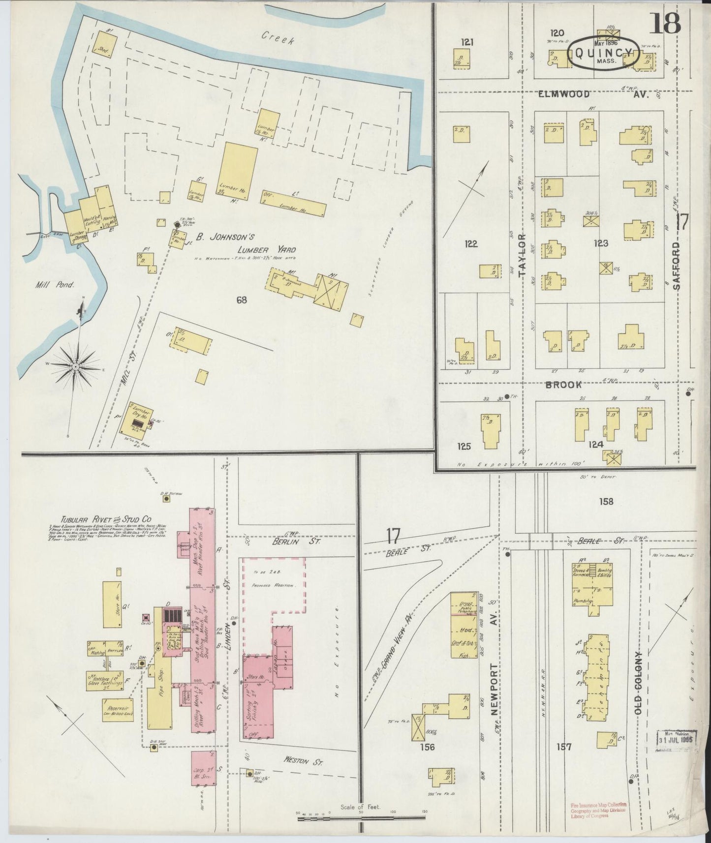 Sanborn Fire Insurance Map from Quincy, Norfolk County, Massachusetts (1896), Sheet #0018 - Historic Sanborn Fire Insurance Map Print, vintage old map wall art, antique decor, genealogy gift, Massachusetts Massachusetts map