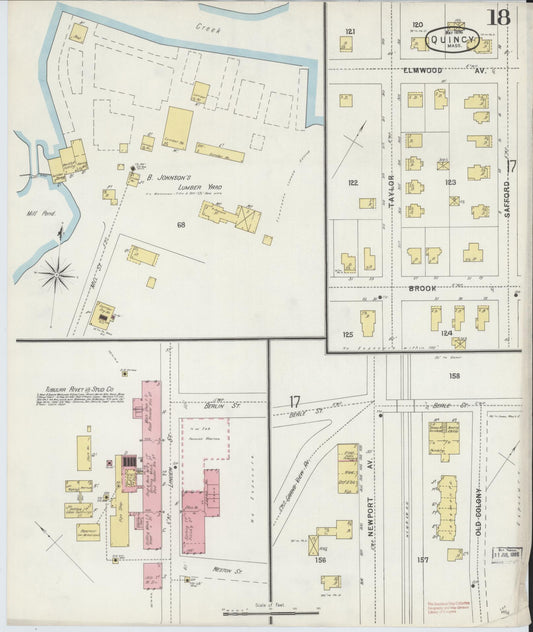 Sanborn Fire Insurance Map from Quincy, Norfolk County, Massachusetts (1896), Sheet #0018 - Historic Sanborn Fire Insurance Map Print, vintage old map wall art, antique decor, genealogy gift, Massachusetts Massachusetts map