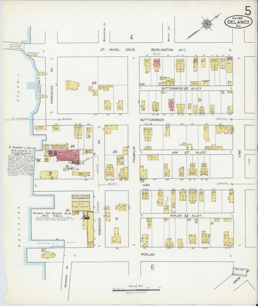 Sanborn Fire Insurance Map from Delanco, Burlington County, New Jersey (1921), Sheet #0005 - Historic Sanborn Fire Insurance Map Print, vintage old map wall art, antique decor, genealogy gift, New Jersey New Jersey map