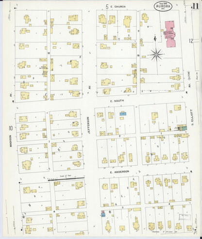 Sanborn Fire Insurance Map from Aurora, Lawrence County, Missouri (1908), Sheet #0011 - Complete Map Set gallery image, historic Sanborn map, vintage wall art, Missouri Missouri