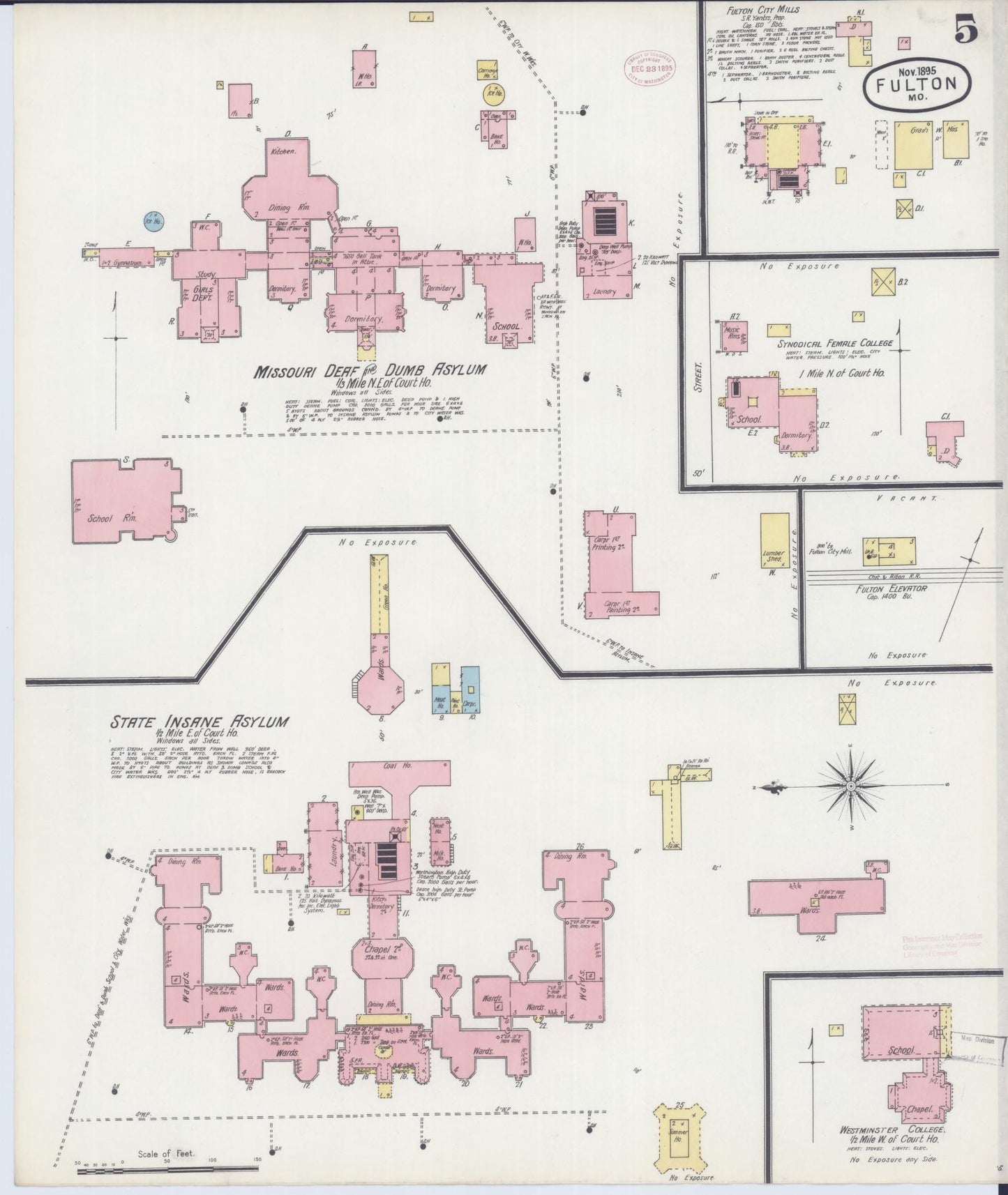 Sanborn Fire Insurance Map from Fulton, Callaway County, Missouri (1895), Sheet #0005 - Historic Sanborn Fire Insurance Map Print, vintage old map wall art, antique decor, genealogy gift, Missouri Missouri map