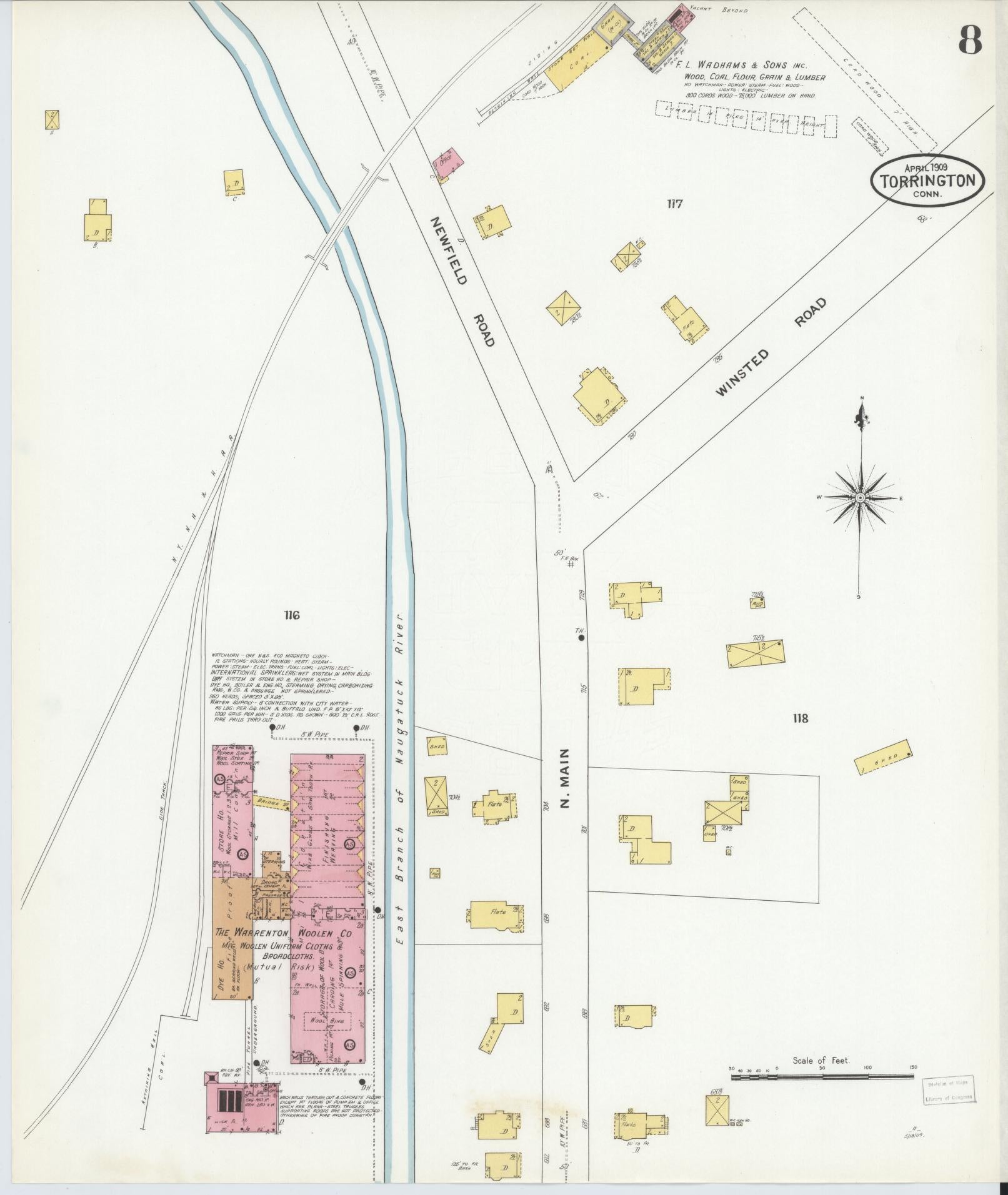Sanborn Fire Insurance Map from Torrington, Litchfield County, Connecticut (1909), Sheet #0008 - Complete Map Set gallery image, historic Sanborn map, vintage wall art, Connecticut Connecticut