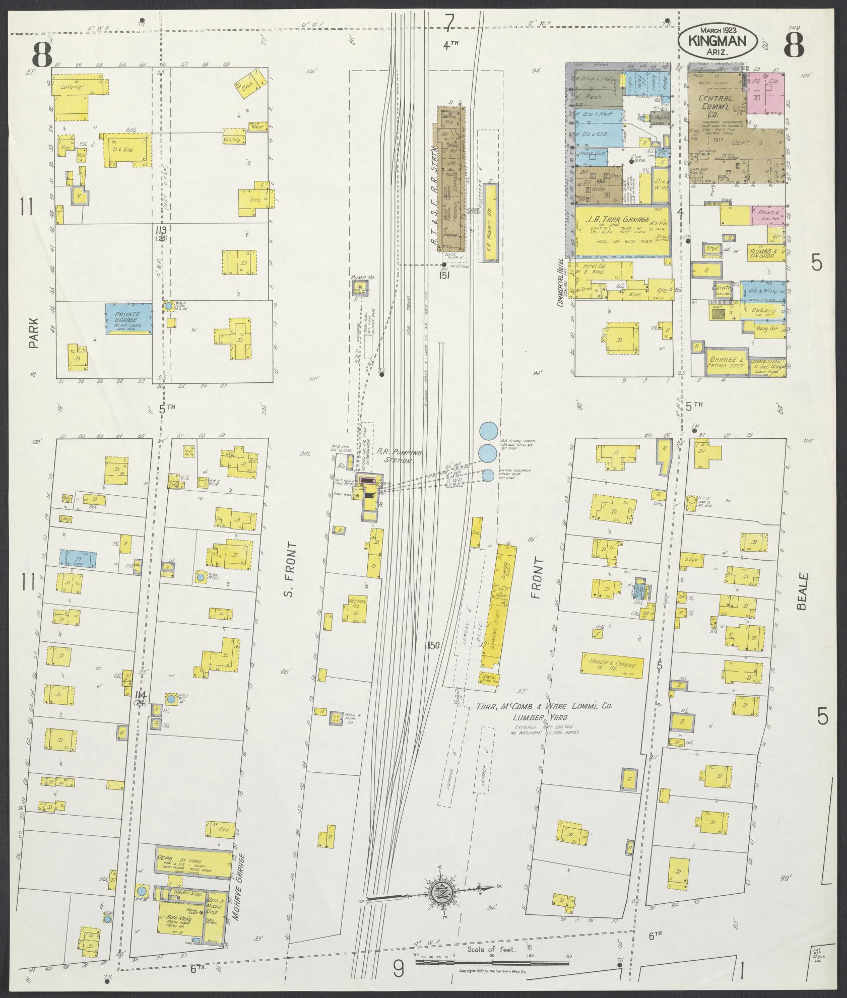 Sanborn Fire Insurance Map from Kingman, Mohave County, Arizona (1923), Sheet #0008 - Complete Map Set gallery image, historic Sanborn map, vintage wall art, Arizona Arizona