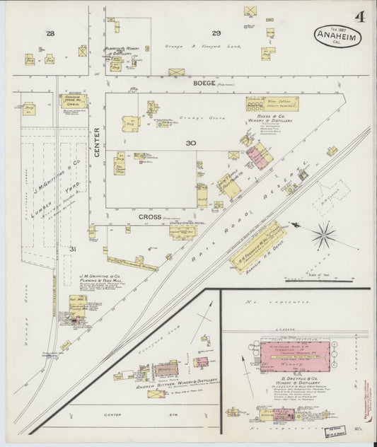 Sanborn Fire Insurance Map from Anaheim, Orange County, California (1887), Sheet #0004 - Historic Sanborn Fire Insurance Map Print, vintage old map wall art, antique decor, genealogy gift, California California map