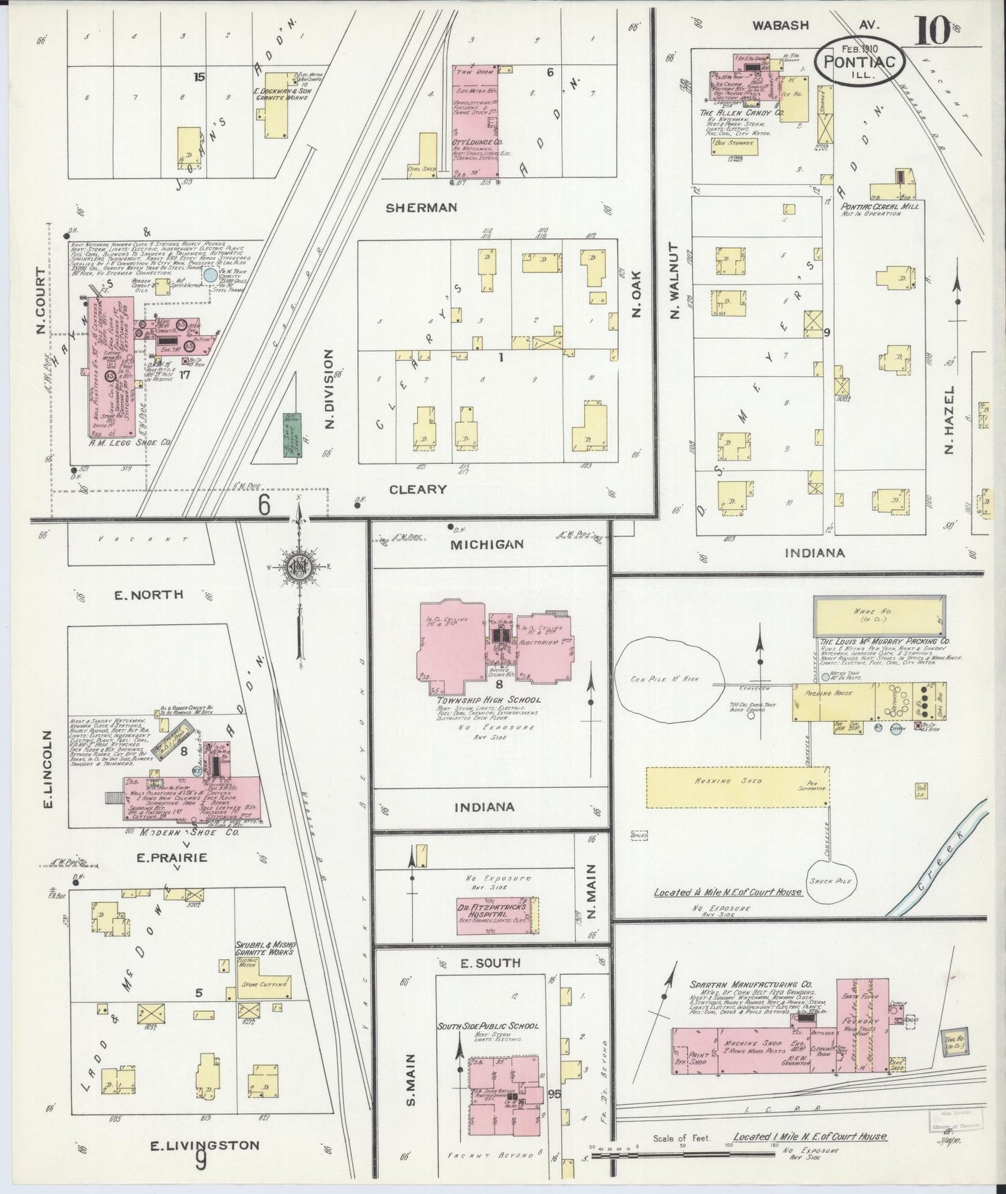 Sanborn Fire Insurance Map from Pontiac, Livingston County, Illinois (1910), Sheet #0010 - Complete Map Set gallery image, historic Sanborn map, vintage wall art, Illinois Illinois