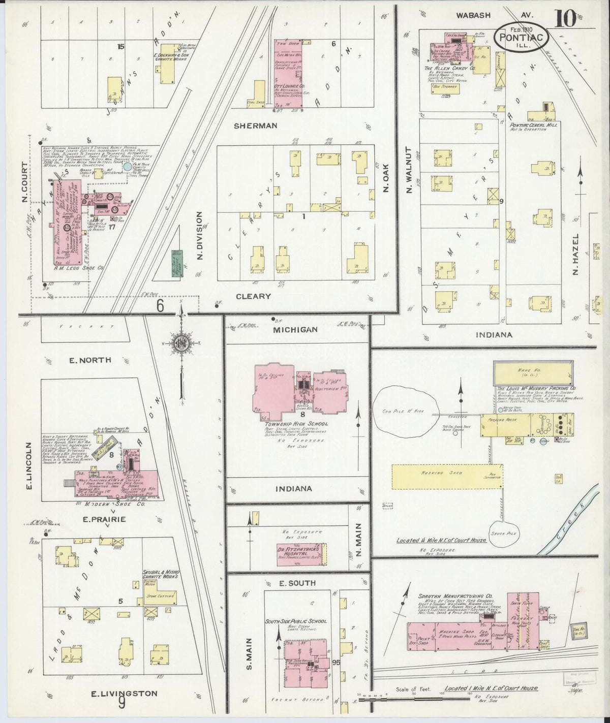 Sanborn Fire Insurance Map from Pontiac, Livingston County, Illinois (1910), Sheet #0010 - Complete Map Set gallery image, historic Sanborn map, vintage wall art, Illinois Illinois