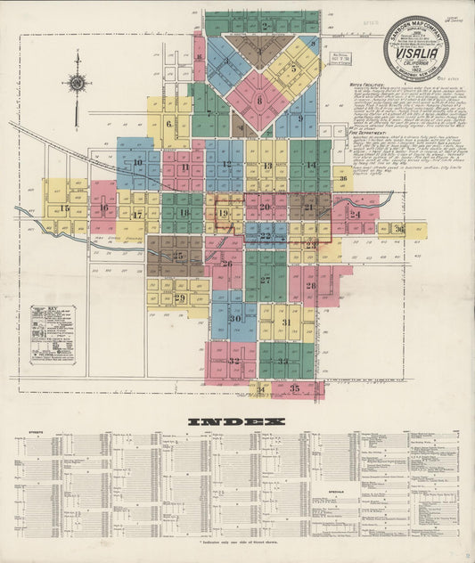 Sanborn Fire Insurance Map from Visalia, Tulare County, California (1922), Sheet #0001 - Complete Map Set gallery image, historic Sanborn map, vintage wall art, California California
