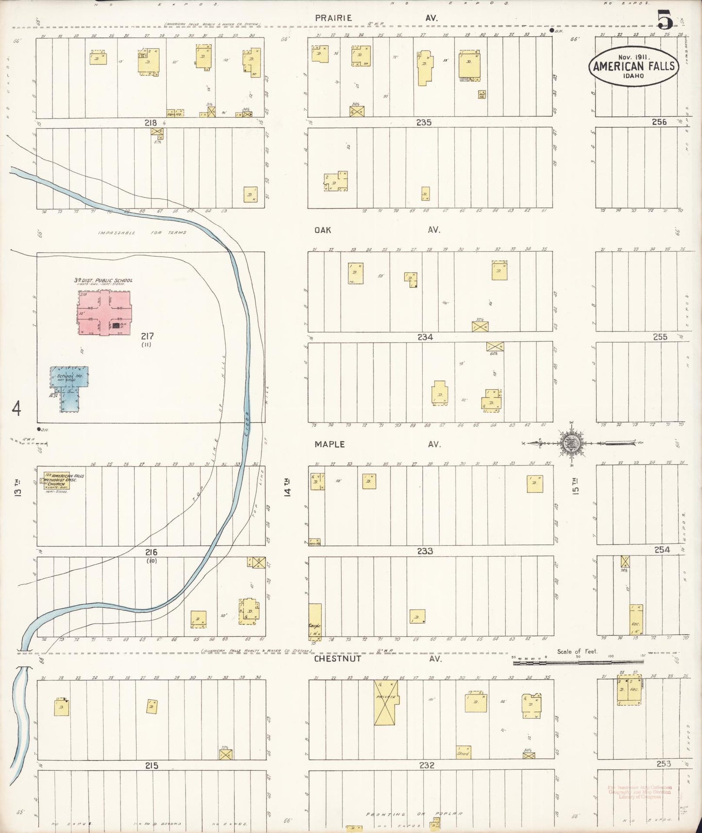 Sanborn Fire Insurance Map from American Falls, Power County, Idaho (1911), Sheet #0005 - Historic Sanborn Fire Insurance Map Print, vintage old map wall art, antique decor, genealogy gift, Idaho Idaho map