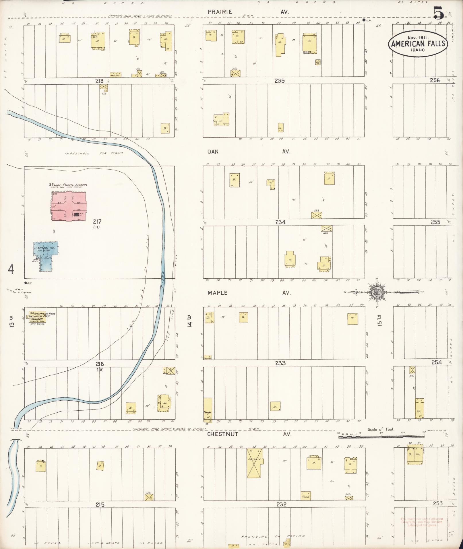 Sanborn Fire Insurance Map from American Falls, Power County, Idaho (1911), Sheet #0005 - Historic Sanborn Fire Insurance Map Print, vintage old map wall art, antique decor, genealogy gift, Idaho Idaho map