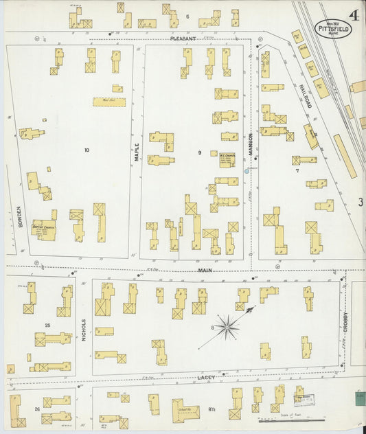 Sanborn Fire Insurance Map from Pittsfield, Somerset County, Maine (1901), Sheet #0004 - Historic Sanborn Fire Insurance Map Print, vintage old map wall art, antique decor, genealogy gift, Maine Maine map