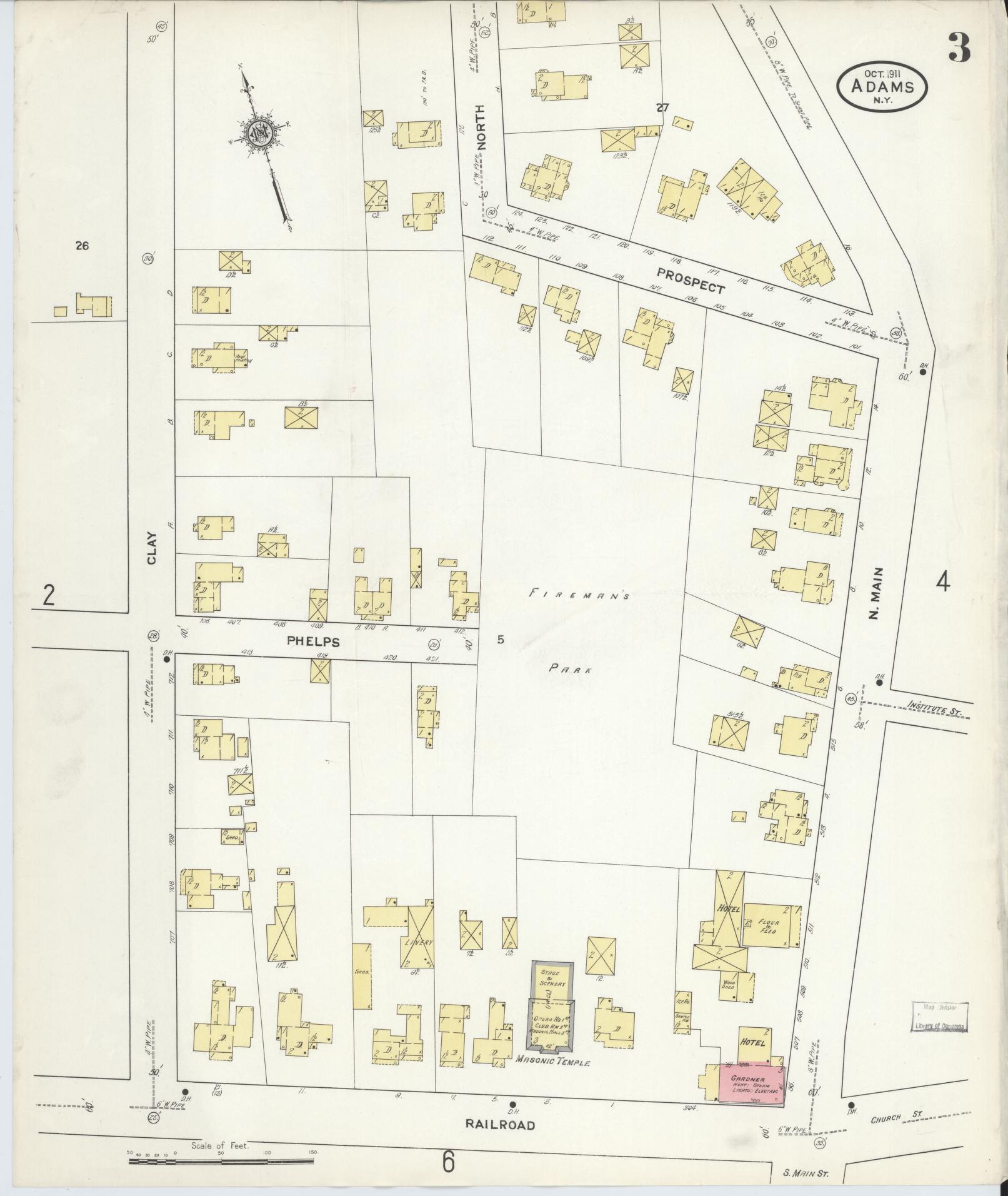Sanborn Fire Insurance Map from Adams, Jefferson County, New York (1911), Sheet #0003 - Historic Sanborn Fire Insurance Map Print, vintage old map wall art, antique decor, genealogy gift, New York New York map