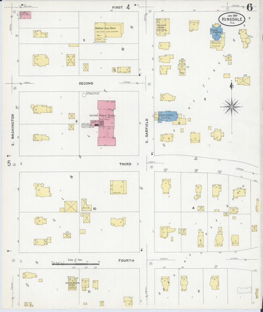 Sanborn Fire Insurance Map from Hinsdale, Du Page And Cook Counties, Illinois (1909), Sheet #0006 - Historic Sanborn Fire Insurance Map Print, vintage old map wall art, antique decor, genealogy gift, Illinois Illinois map