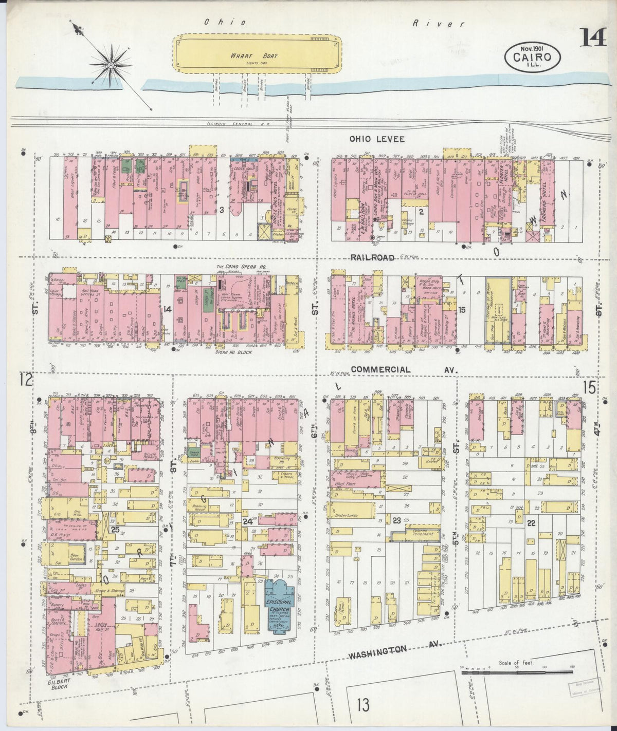 Sanborn Fire Insurance Map from Cairo, Alexander County, Illinois (1901), Sheet #0014 - Complete Map Set gallery image, historic Sanborn map, vintage wall art, Illinois Illinois