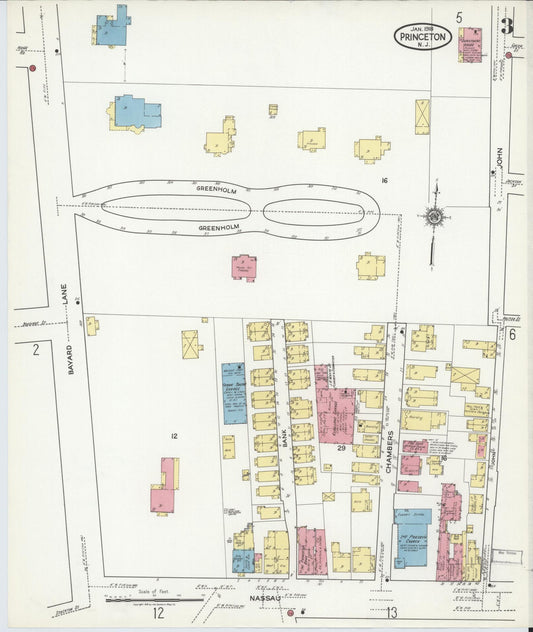 Sanborn Fire Insurance Map from Princeton, Mercer County, New Jersey (1918), Sheet #0003 - Historic Sanborn Fire Insurance Map Print, vintage old map wall art, antique decor, genealogy gift, New Jersey New Jersey map