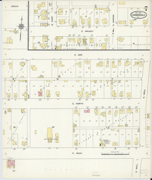 Sanborn Fire Insurance Map from Carbondale, Jackson County, Illinois (1913), Sheet #0007 - Historic Sanborn Fire Insurance Map Print, vintage old map wall art, antique decor, genealogy gift, Illinois Illinois map