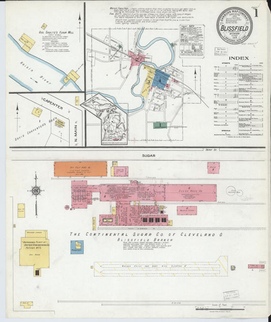 Sanborn Fire Insurance Map from Blissfield, Lenawee County, Michigan (1919), Sheet #0001 - Complete Map Set gallery image, historic Sanborn map, vintage wall art, Michigan Michigan