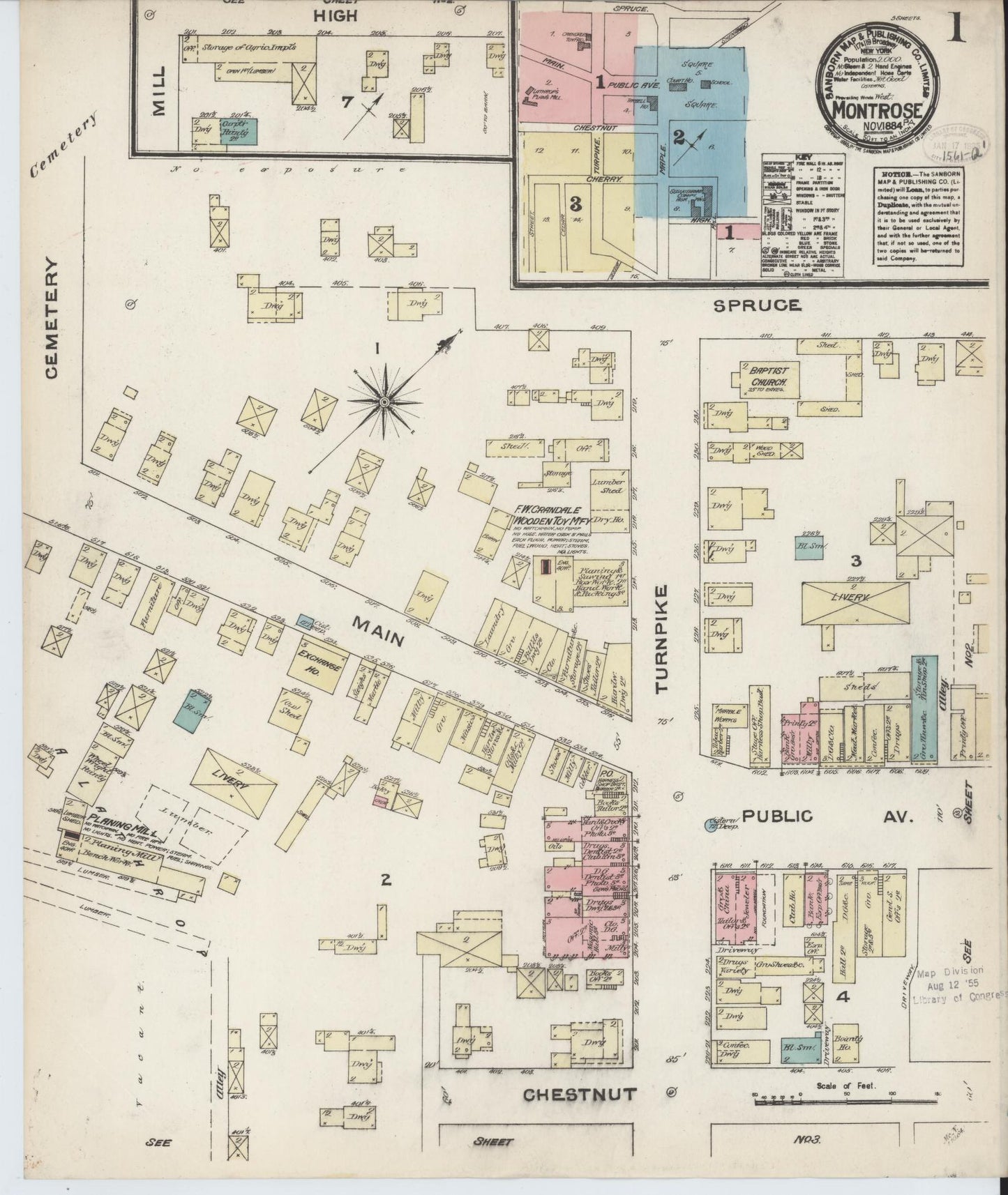 Sanborn Fire Insurance Map from Montrose, Susquehanna County, Pennsylvania (1884), Sheet #0001 - Complete Map Set gallery image, historic Sanborn map, vintage wall art, Pennsylvania Pennsylvania