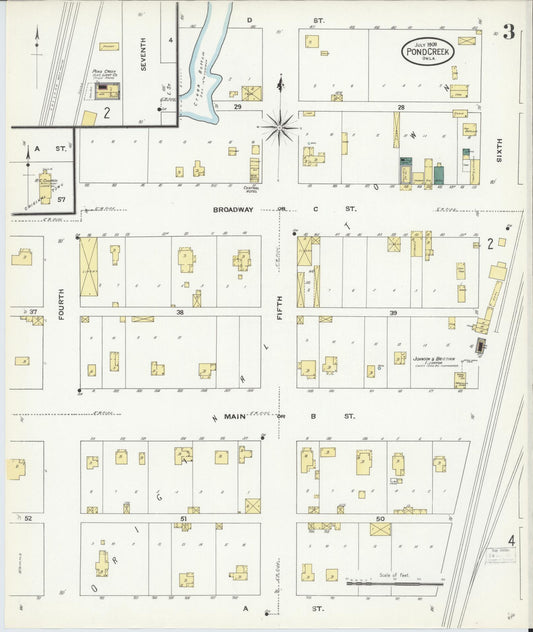 Sanborn Fire Insurance Map from Pond Creek, Grant County, Oklahoma (1909), Sheet #0003 - Historic Sanborn Fire Insurance Map Print, vintage old map wall art, antique decor, genealogy gift, Oklahoma Oklahoma map