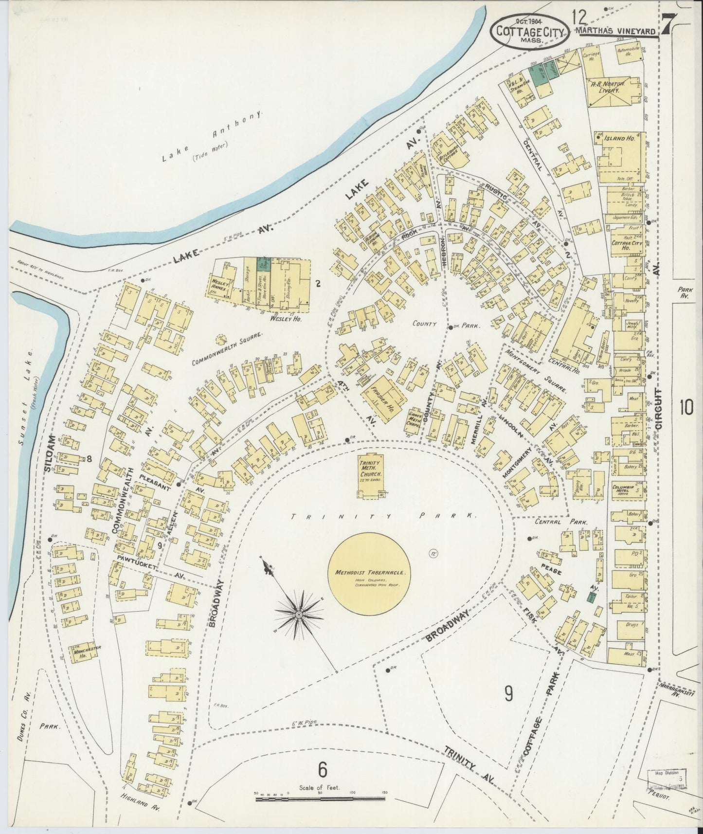 Sanborn Fire Insurance Map from Cottage City, Dukes County, Massachusetts (1904), Sheet #0007 - Historic Sanborn Fire Insurance Map Print, vintage old map wall art, antique decor, genealogy gift, Massachusetts Massachusetts map