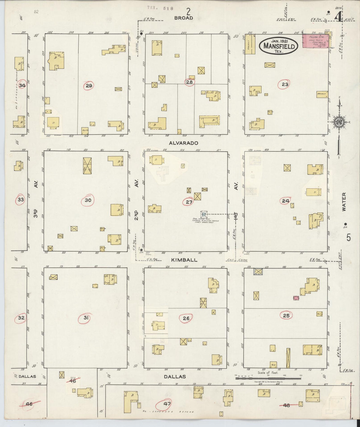 Sanborn Fire Insurance Map from Mansfield, Tarrant County, Texas (1933), Sheet #0004 - Historic Sanborn Fire Insurance Map Print, vintage old map wall art, antique decor, genealogy gift, Texas Texas map
