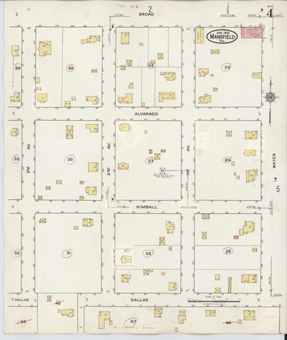 Sanborn Fire Insurance Map from Mansfield, Tarrant County, Texas (1933), Sheet #0004 - Historic Sanborn Fire Insurance Map Print, vintage old map wall art, antique decor, genealogy gift, Texas Texas map