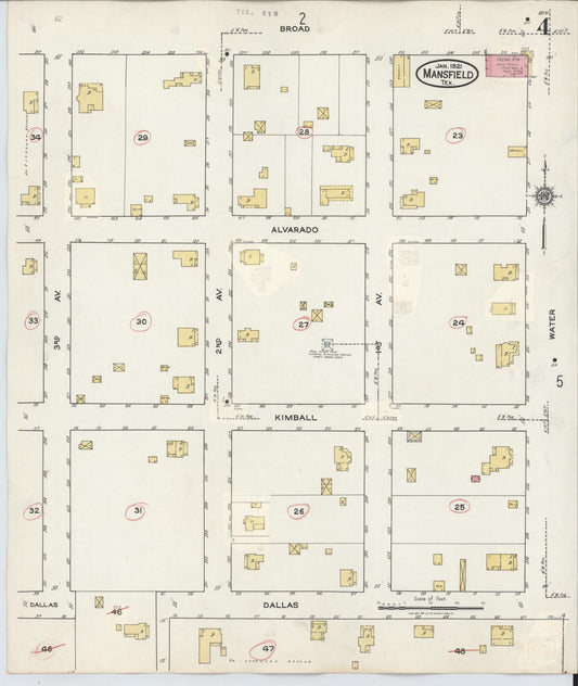 Sanborn Fire Insurance Map from Mansfield, Tarrant County, Texas (1933), Sheet #0004 - Historic Sanborn Fire Insurance Map Print, vintage old map wall art, antique decor, genealogy gift, Texas Texas map