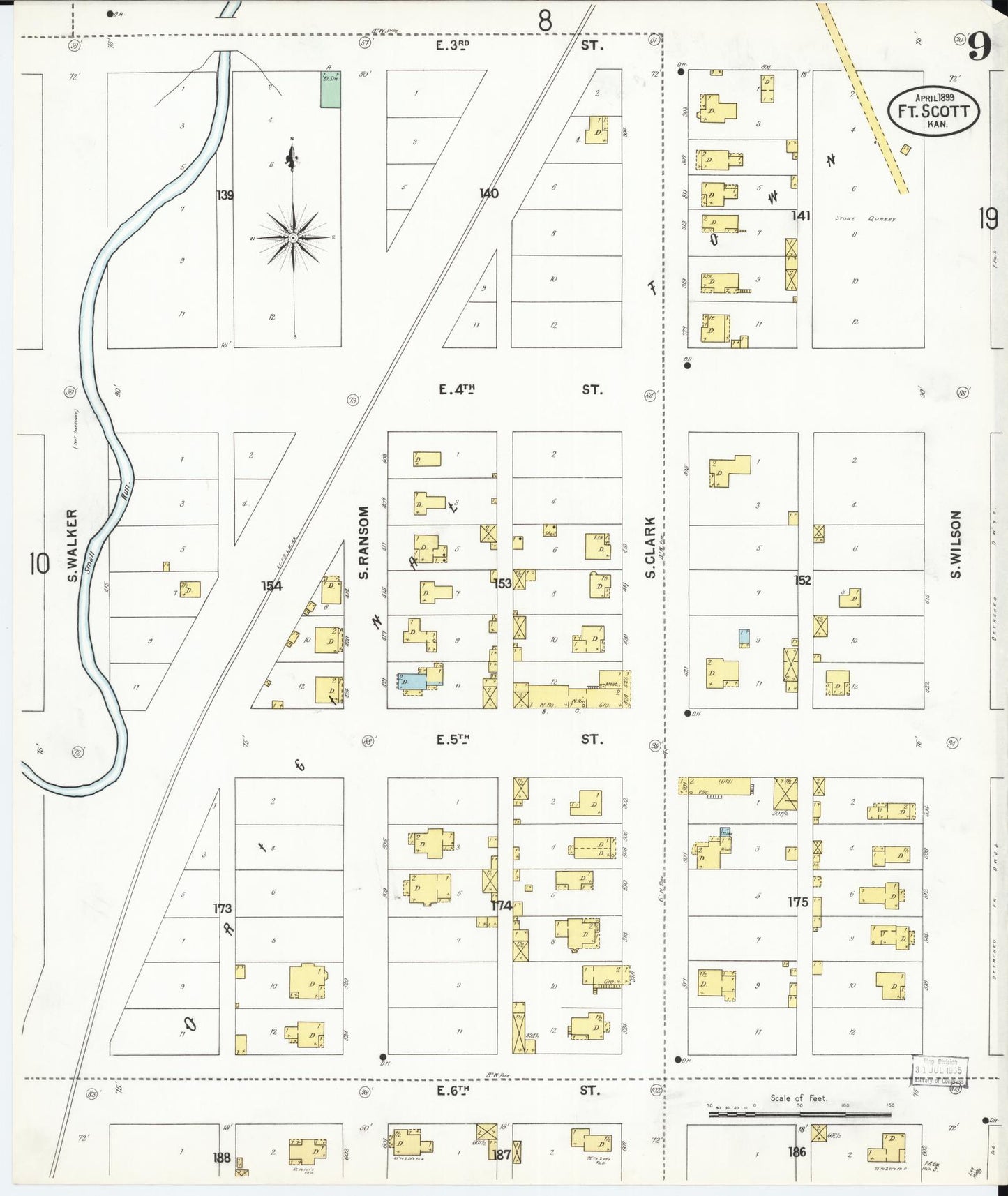 Sanborn Fire Insurance Map from Fort Scott, Bourbon County, Kansas (1899), Sheet #0009 - Historic Sanborn Fire Insurance Map Print, vintage old map wall art, antique decor, genealogy gift, Kansas Kansas map