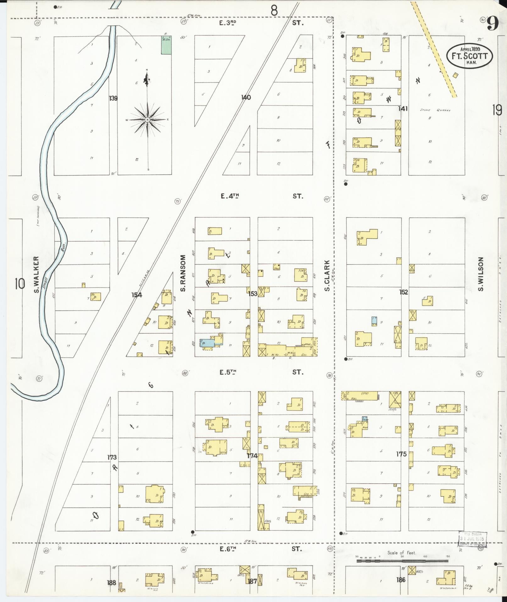 Sanborn Fire Insurance Map from Fort Scott, Bourbon County, Kansas (1899), Sheet #0009 - Historic Sanborn Fire Insurance Map Print, vintage old map wall art, antique decor, genealogy gift, Kansas Kansas map