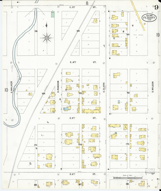 Sanborn Fire Insurance Map from Fort Scott, Bourbon County, Kansas (1899), Sheet #0009 - Historic Sanborn Fire Insurance Map Print, vintage old map wall art, antique decor, genealogy gift, Kansas Kansas map