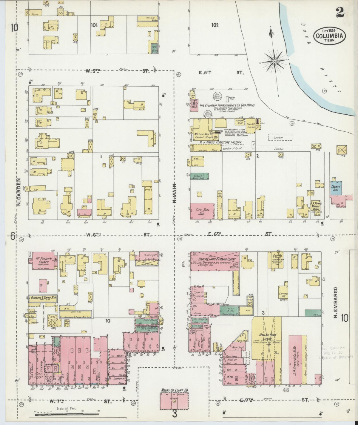 Sanborn Fire Insurance Map from Columbia, Maury County, Tennessee (1899), Sheet #0002 - Complete Map Set gallery image, historic Sanborn map, vintage wall art, Tennessee Tennessee
