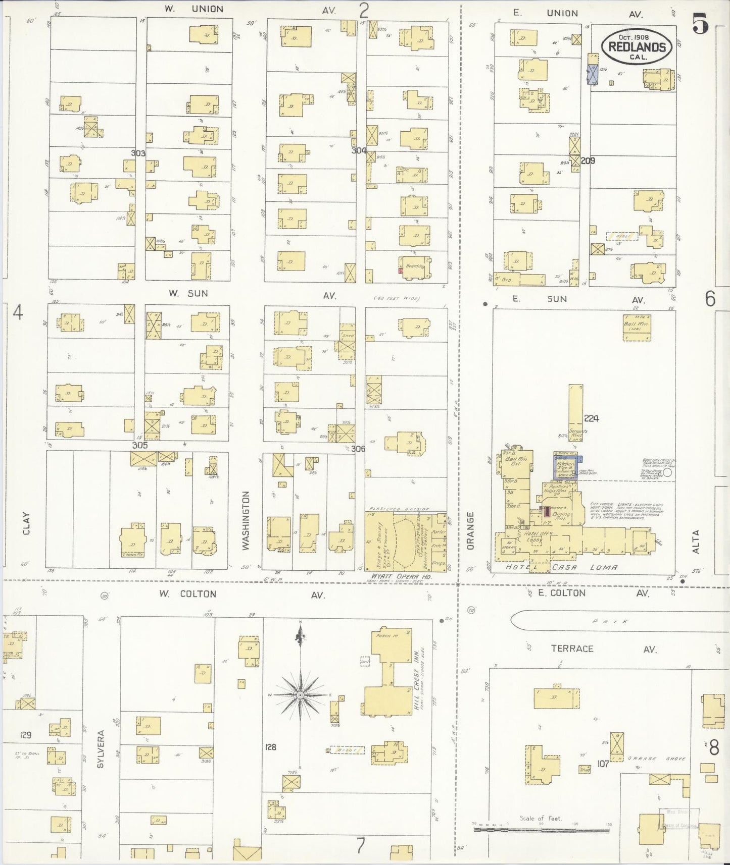 Sanborn Fire Insurance Map from Redlands, San Bernardino County, California (1908), Sheet #0005 - Complete Map Set gallery image, historic Sanborn map, vintage wall art, California California
