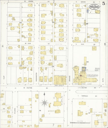 Sanborn Fire Insurance Map from Redlands, San Bernardino County, California (1908), Sheet #0005 - Complete Map Set gallery image, historic Sanborn map, vintage wall art, California California