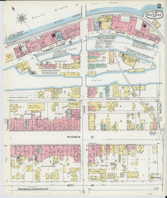Sanborn Fire Insurance Map from Neenah, Winnebago County, Wisconsin (1895), Sheet #0002 - Historic Sanborn Fire Insurance Map Print, vintage old map wall art, antique decor, genealogy gift, Wisconsin Wisconsin map