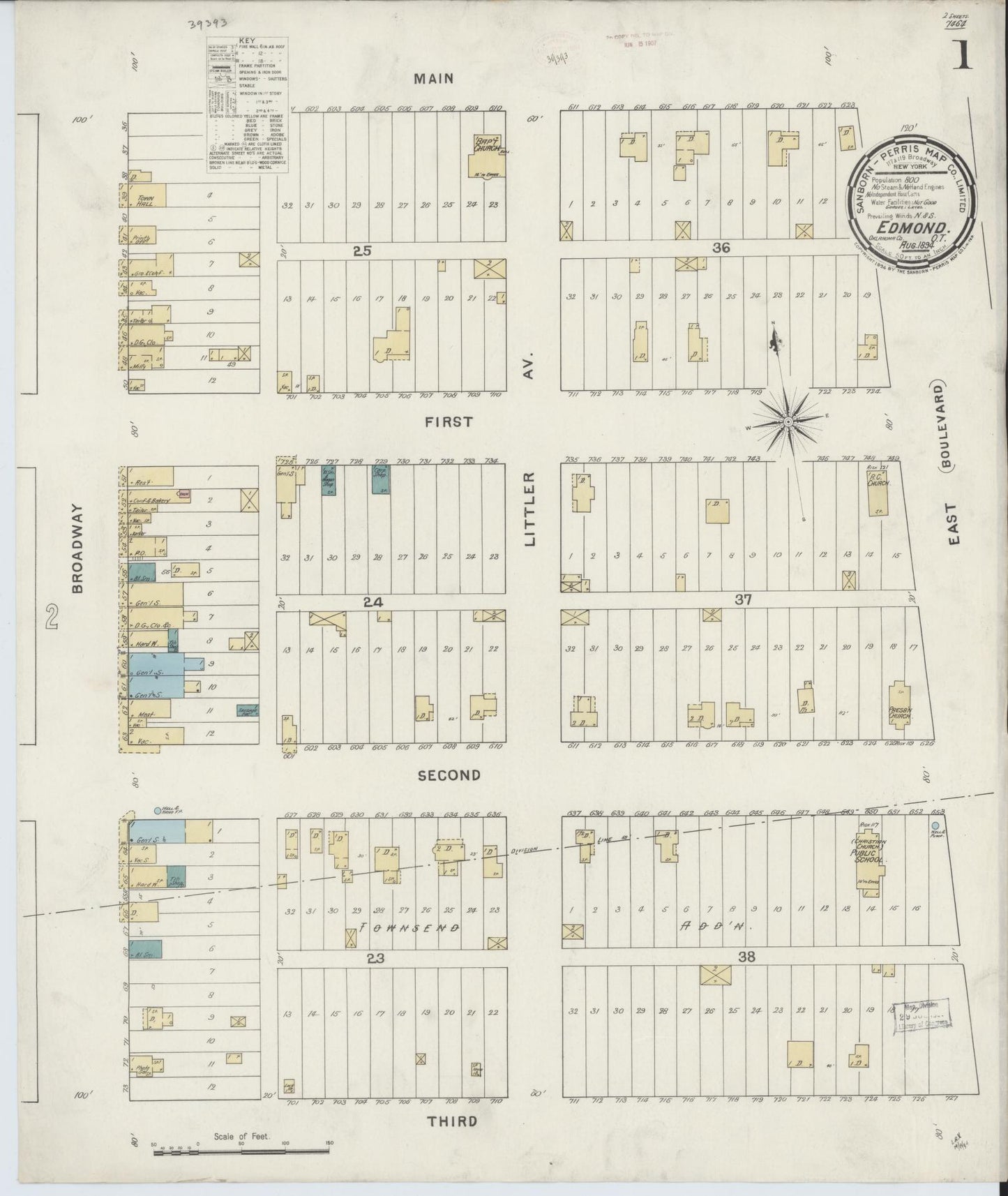 Sanborn Fire Insurance Map from Edmond, Oklahoma County, Oklahoma (1894), Sheet #0001 - Complete Map Set gallery image, historic Sanborn map, vintage wall art, Edmond Oklahoma