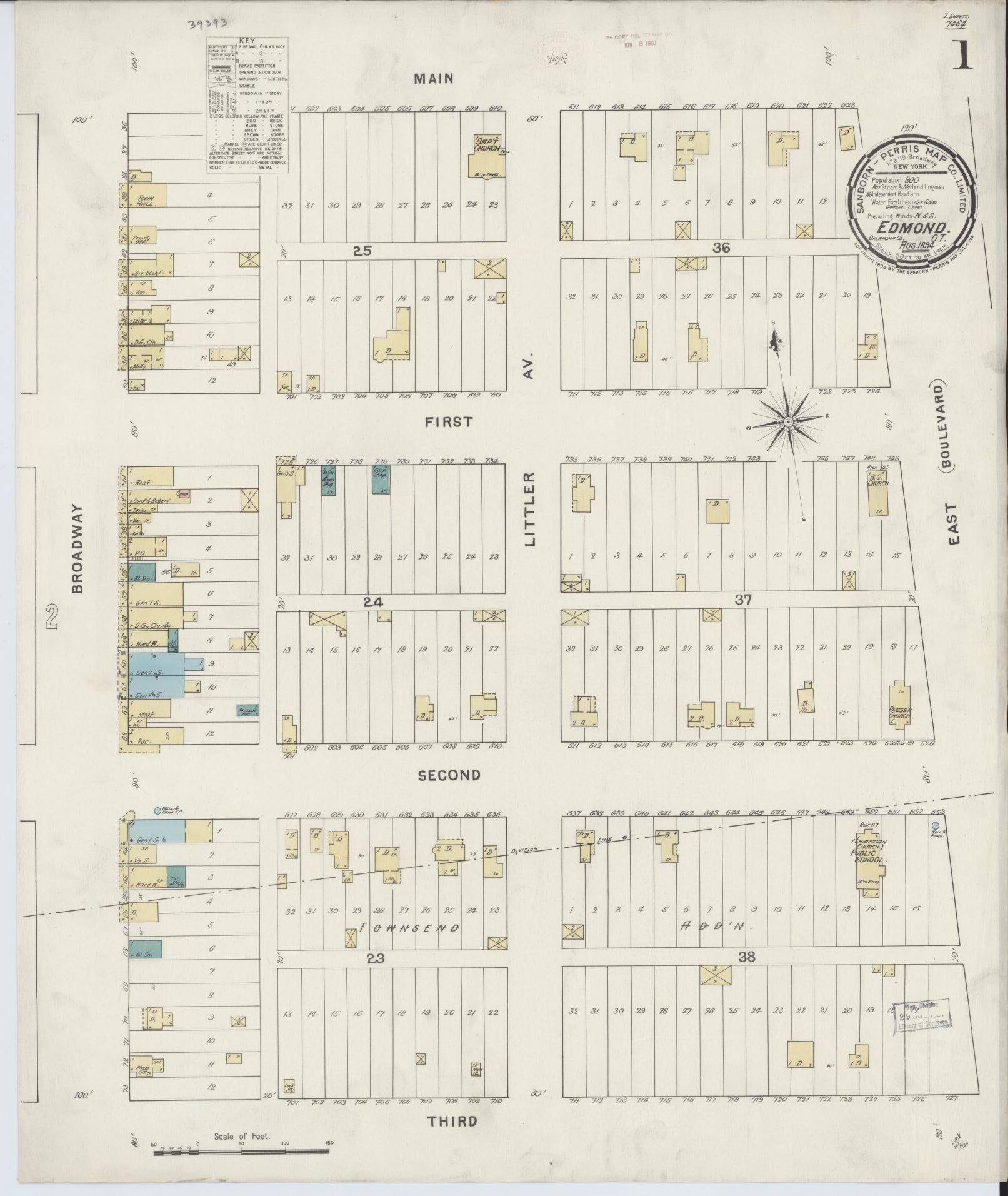 Sanborn Fire Insurance Map from Edmond, Oklahoma County, Oklahoma (1894), Sheet #0001 - Complete Map Set gallery image, historic Sanborn map, vintage wall art, Edmond Oklahoma