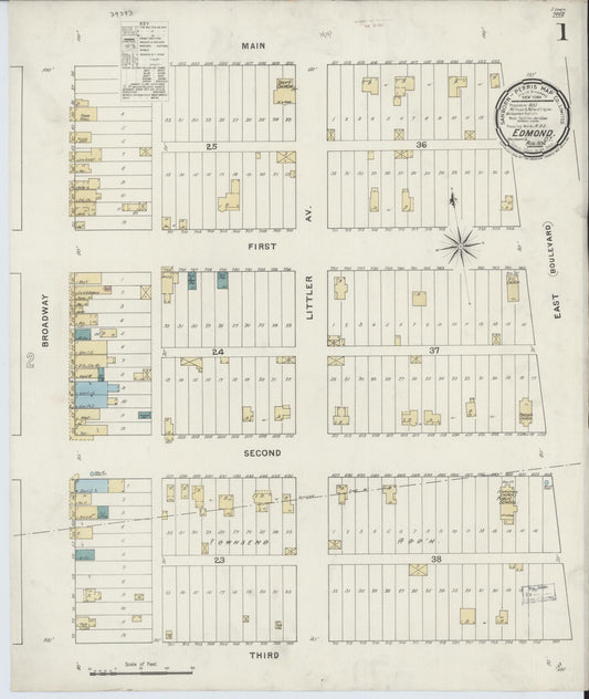 Sanborn Fire Insurance Map from Edmond, Oklahoma County, Oklahoma (1894), Sheet #0001 - Complete Map Set gallery image, historic Sanborn map, vintage wall art, Edmond Oklahoma