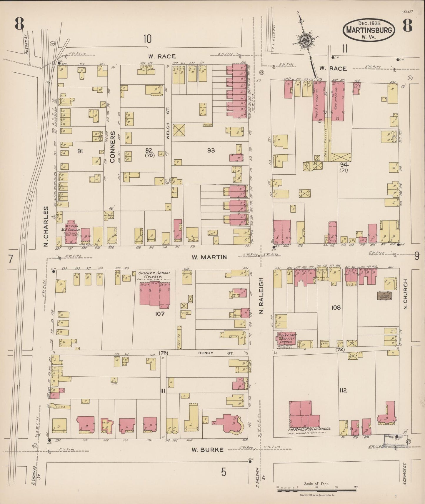 Sanborn Fire Insurance Map from Martinsburg, Berkeley County, West Virginia (1922), Sheet #0008 - Complete Map Set gallery image, historic Sanborn map, vintage wall art, West Virginia West Virginia