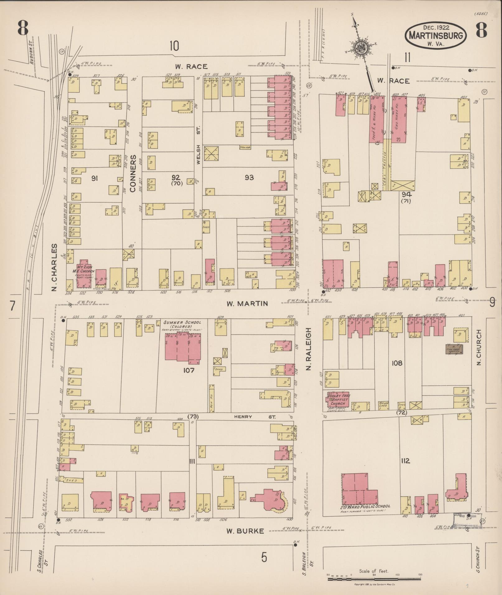 Sanborn Fire Insurance Map from Martinsburg, Berkeley County, West Virginia (1922), Sheet #0008 - Complete Map Set gallery image, historic Sanborn map, vintage wall art, West Virginia West Virginia