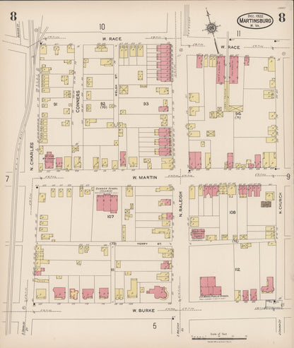 Sanborn Fire Insurance Map from Martinsburg, Berkeley County, West Virginia (1922), Sheet #0008 - Complete Map Set gallery image, historic Sanborn map, vintage wall art, West Virginia West Virginia