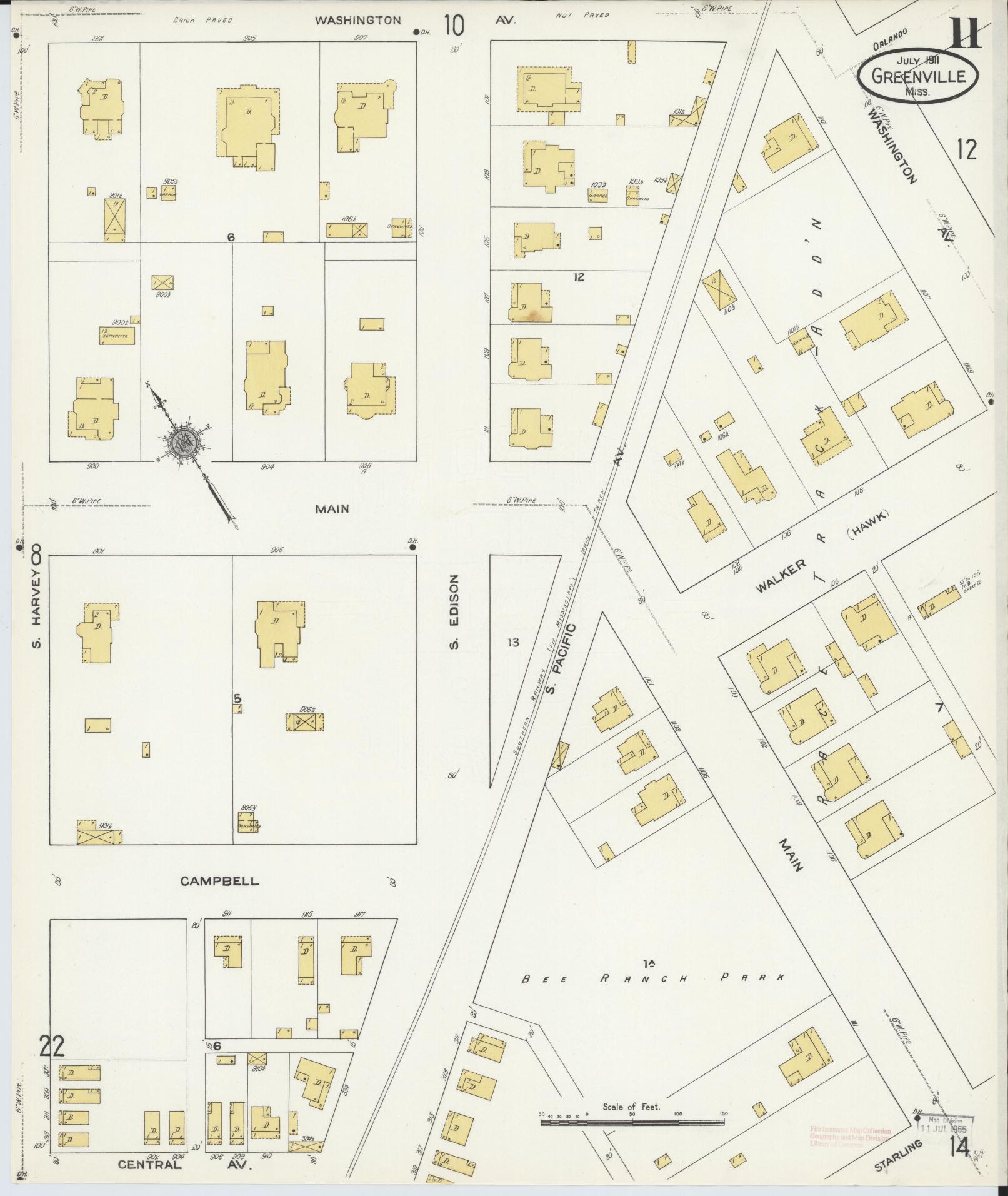 Sanborn Fire Insurance Map from Greenville, Washington County, Mississippi (1911), Sheet #0011 - Complete Map Set gallery image, historic Sanborn map, vintage wall art, Mississippi Mississippi