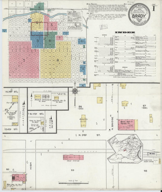 Sanborn Fire Insurance Map from Brady, McCulloch County, Texas (1921), Sheet #0001 - Historic Sanborn Fire Insurance Map Print, vintage old map wall art, antique decor, genealogy gift, Texas Texas map