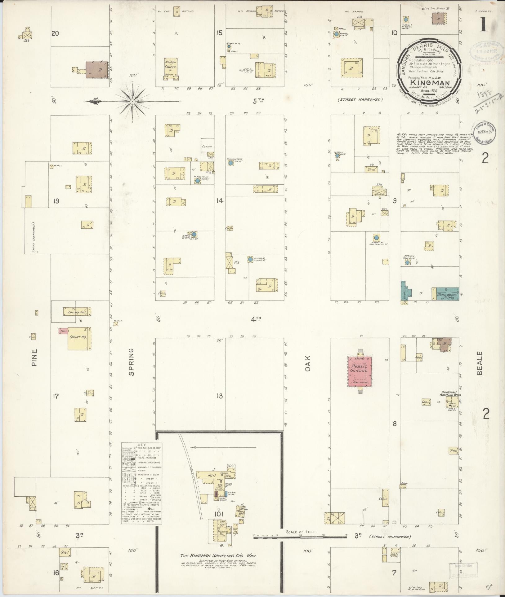 Sanborn Fire Insurance Map from Kingman, Mohave County, Arizona (1898), Sheet #0001 - Historic Sanborn Fire Insurance Map Print, vintage old map wall art, antique decor, genealogy gift, Arizona Arizona map