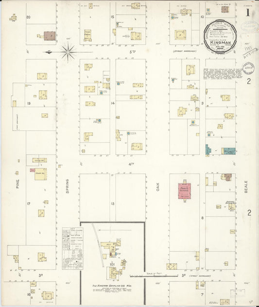 Sanborn Fire Insurance Map from Kingman, Mohave County, Arizona (1898), Sheet #0001 - Historic Sanborn Fire Insurance Map Print, vintage old map wall art, antique decor, genealogy gift, Arizona Arizona map
