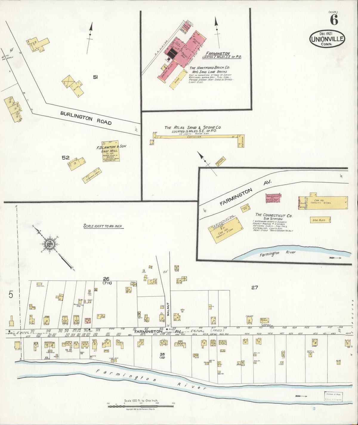 Sanborn Fire Insurance Map from Unionville, Hartford County, Connecticut (1921), Sheet #0006 - Historic Sanborn Fire Insurance Map Print, vintage old map wall art, antique decor, genealogy gift, Connecticut Connecticut map