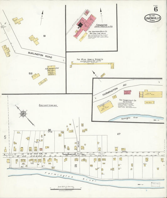 Sanborn Fire Insurance Map from Unionville, Hartford County, Connecticut (1921), Sheet #0006 - Historic Sanborn Fire Insurance Map Print, vintage old map wall art, antique decor, genealogy gift, Connecticut Connecticut map