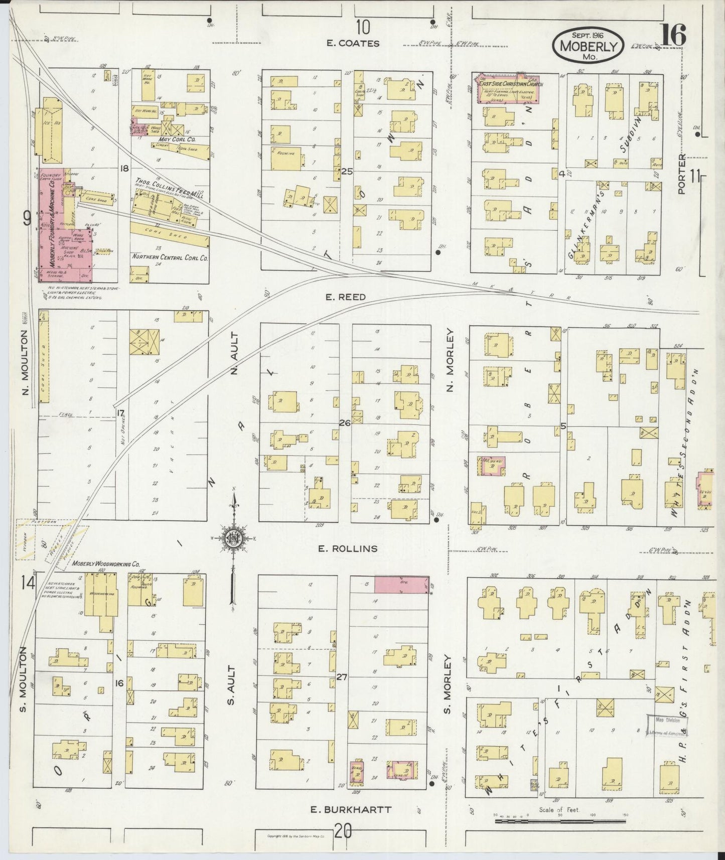Sanborn Fire Insurance Map from Moberly, Randolph County, Missouri (1916), Sheet #0016 - Complete Map Set gallery image, historic Sanborn map, vintage wall art, Missouri Missouri