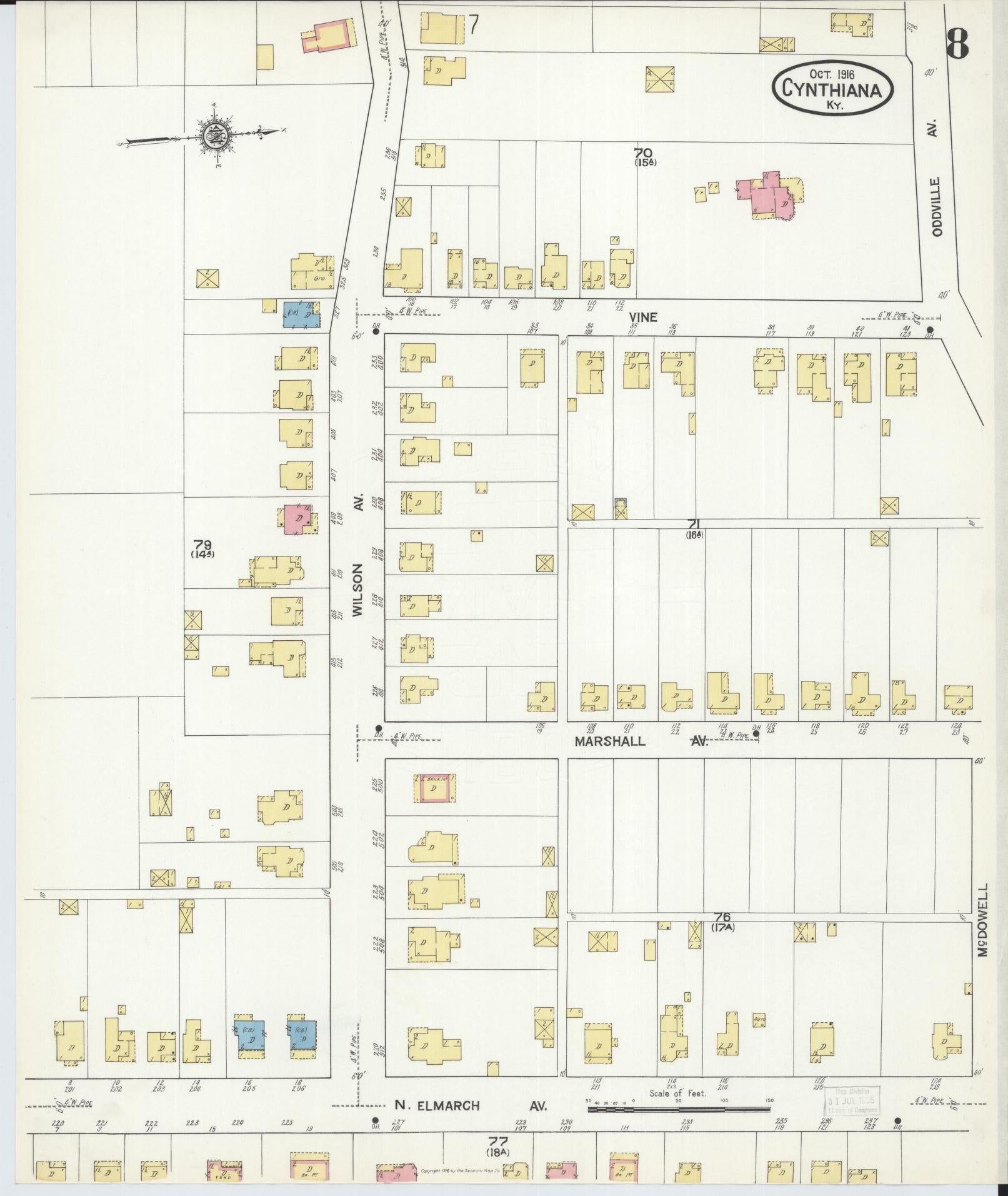 Sanborn Fire Insurance Map from Cynthiana, Harrison County, Kentucky (1916), Sheet #0008 - Complete Map Set gallery image, historic Sanborn map, vintage wall art, Kentucky Kentucky