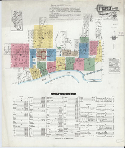 Sanborn Fire Insurance Map from Peru, La Salle County, Illinois (1916), Sheet #0001 - Complete Map Set gallery image, historic Sanborn map, vintage wall art, Illinois Illinois