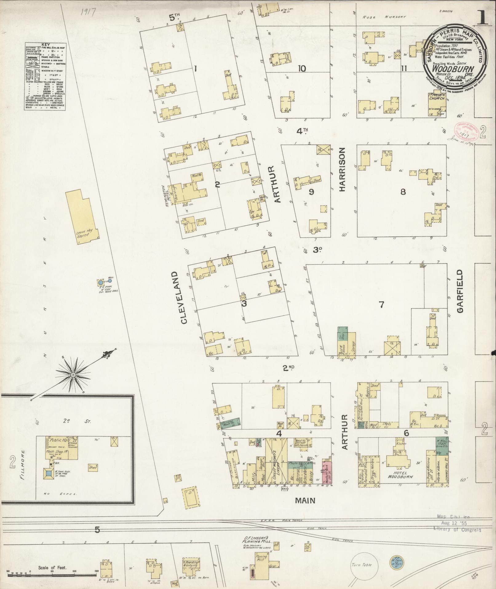 Sanborn Fire Insurance Map from Woodburn, Marion County, Oregon (1894), Sheet #0001 - Complete Map Set gallery image, historic Sanborn map, vintage wall art, Oregon Oregon