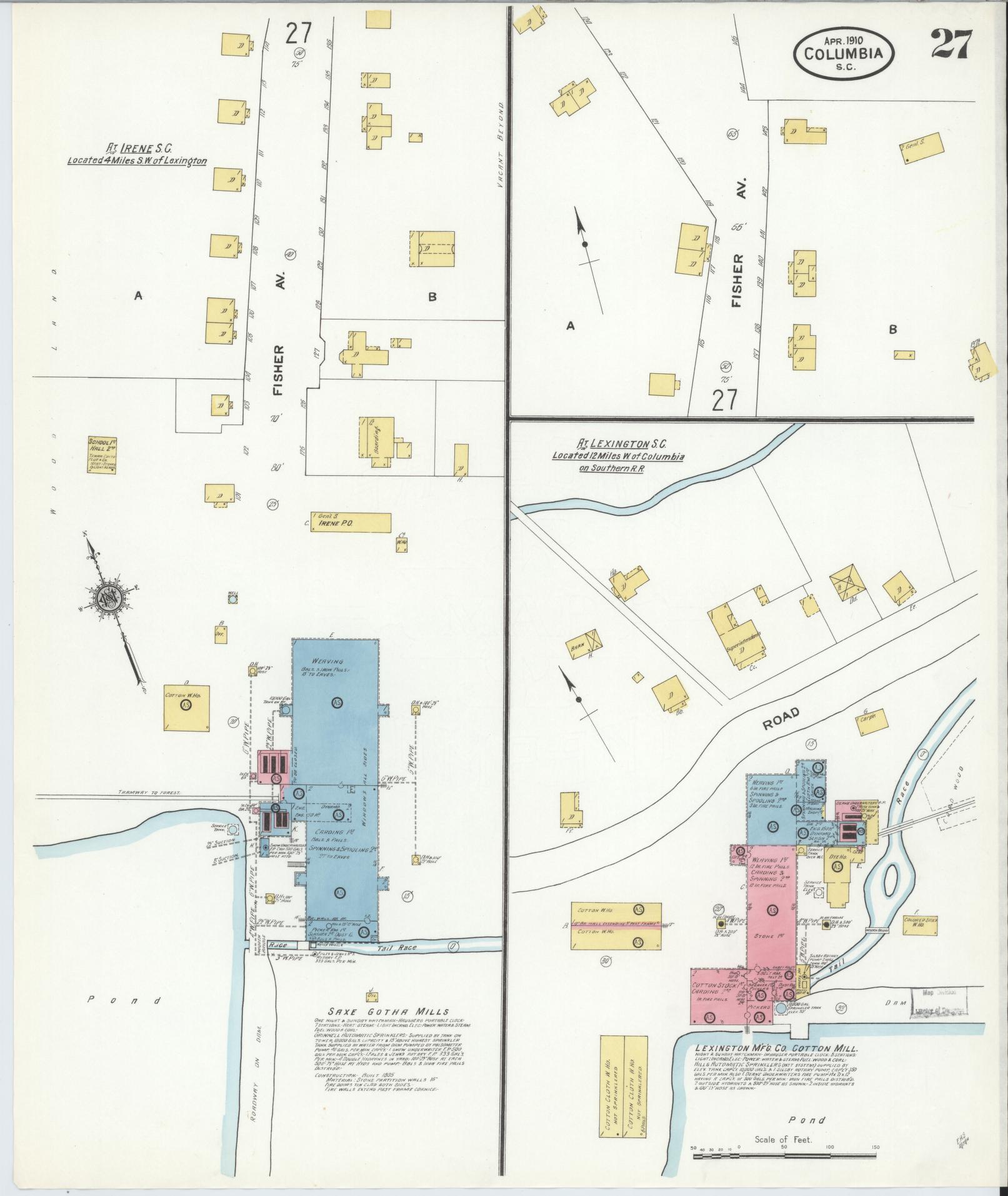 Sanborn Fire Insurance Map from Columbia, Richland County, South Carolina (1910), Sheet #0027 - Complete Map Set gallery image, historic Sanborn map, vintage wall art, South Carolina South Carolina